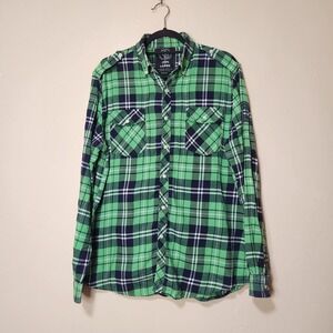 Crooks and Castles Green Plaid Button Front Flannel Mens Size Large